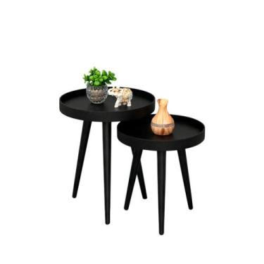 Imagem de Mesa Lateral Pé Palito Decorativa Redonda Preta Sala Estar - Lojas Mar
