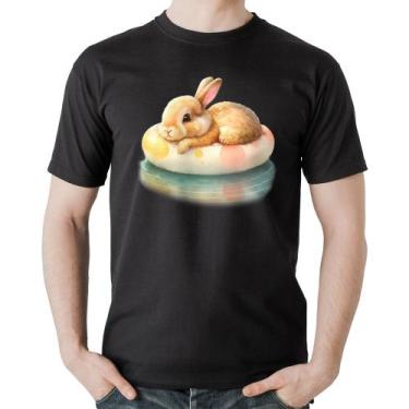 Imagem de Camiseta Algodão Coelhinho Relaxando Na Piscina  - Foca na Moda, Preto