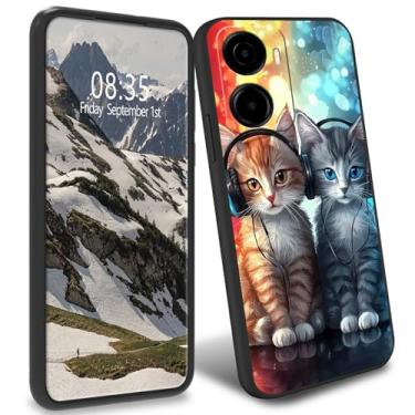 Imagem de Capa TPU para Cricket Magic 2 5G 2024 U655AC/ATT Propel 2 5G U655AA Slim Black Soft TPU Capa de proteção de corpo inteiro à prova de choque para Cricket Magic 2 5G /Propel 2 5G, gatos fofos com fones