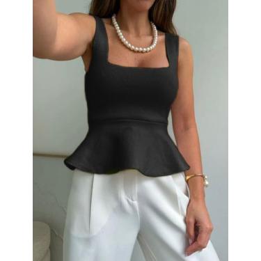Imagem de Bata Blusa Feminina Babado Regata Batinha Blusinha Cropped Tricot Verã