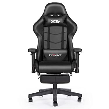 Imagem de Cadeira de jogos estilo corrida cadeira de escritório ergonômica com encosto alto, cadeira reclinável ergonômica com apoio para os pés, braços dobráveis, encosto de cabeça, couro PU, executivo,