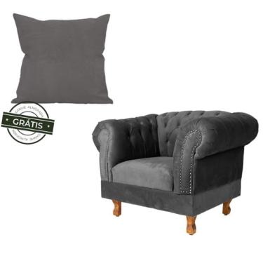 Imagem de Uma Poltrona Chesterfield Duque + Uma Almofada - Suede Cinza Chumbo / sala de estar Recepção