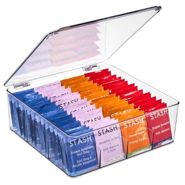 Imagem de Sorbus Organizador de saquinhos de chá, organizador empilhável para saquinhos de chá com 12 compartimentos e tampa articulada, suporte de saquinho de chá de plástico para organizadores de cozinha