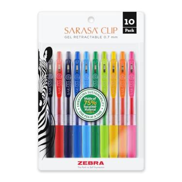 Imagem de Zebra Pen Caneta de gel retrátil Sarasa Clip, ponta média, 0,7 mm, cores sortidas, pacote com 10 (40391)