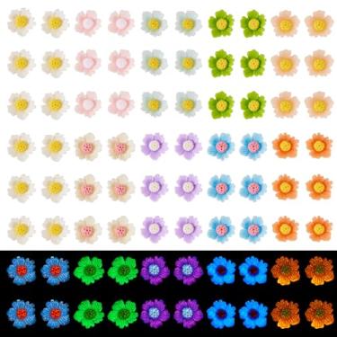 Imagem de Elecrelive 90 peças mini flores de resina flatback enfeite de contas de flores coloridas berloques que brilham no escuro berloques de geleca para joias, capa de telefone, decoração de unhas