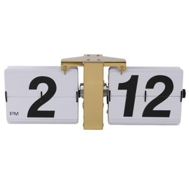 Imagem de Relógio automático Relógio mecânico Retro Digital Flip Down Clock Bateria alimentada 12h Display Fácil de ler números grandes parede de mesa pendurada para o escritório da sala de (Ouro)