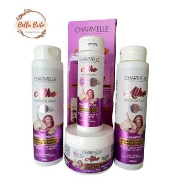 Imagem de Kit alho desodorizado c/ 4 itens para fortalecimento capilar, fios mai