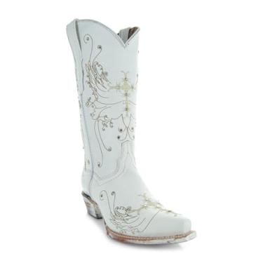 Imagem de Soto Boots Botas femininas de vaqueira de casamento, botas femininas bordadas, botas de cowgirl de couro genuíno feitas à mão M50040 branca, Branco, 41