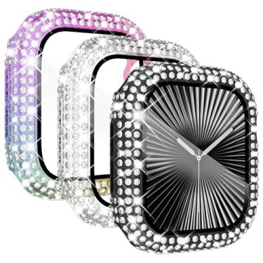 Imagem de KADES Pacote com 3 capas brilhantes compatíveis com Apple Watch 42 mm com protetor de tela integrado para Apple Watch Series 3 2 1 (42 mm, preto/iridescente/transparente)
