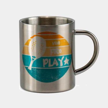 Imagem de Caneca de Inox Premium Prateada 400ml Beach Tennis Raquete Branco Vem 