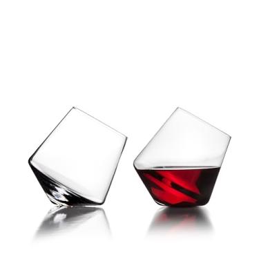 Imagem de Conjunto de 2 taças de vinho sem haste Cupa-Vino - Conjunto de taças de vinho sopradas à mão, copos para vinho tinto e branco, cristal sem chumbo, aeração em espiral - 300 ml