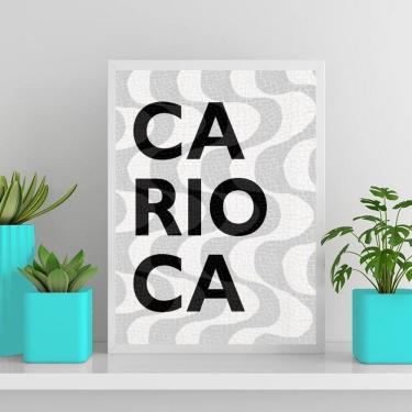 Imagem de Quadro Calçada Copacabana Moldura Branca Com Vidro 45X34Cm