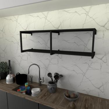 Imagem de Prateleira Industrial Suspensa Estante Parede Nicho Preto Cozinha Escritorio Sala Quarto Infantil