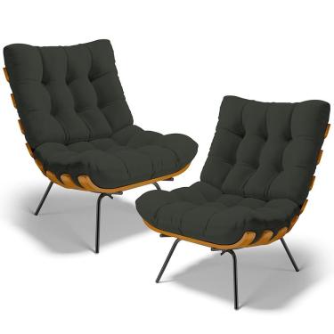 Imagem de Kit 2 Poltronas Decorativas Costela L02 Linho Verde - Lyam Decor