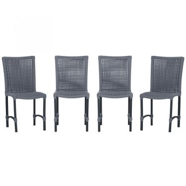 Imagem de 4 Cadeiras De Jantar Cannes De Alumínio Pintura Preta Trama Prata