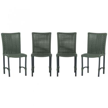 Imagem de 4 Cadeiras De Jantar Cannes De Alumínio Pintura Preta Trama Verde