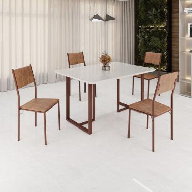 Imagem de Conjunto Sala De Jantar Mesa 120x90cm Base Lunna Tampo Mdf Laca Com Vidro Florença Marrom