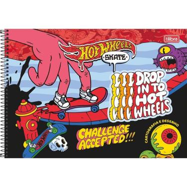 Imagem de Caderno De Desenho Hot Wheels Skate Tilibra Capa Dura Espiral - 80 Folhas Skate - Drop In To Hotwheels