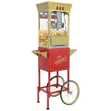 Imagem de Pipoqueira 340g com Carrinho, Vintage, Aço Inox, Deck Aquecimento, Gaveta para Pipocas - Ideal para Festas e Eventos,Jaxenor