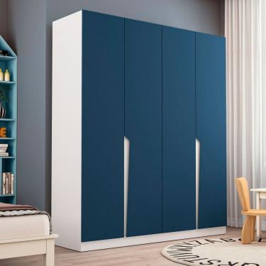 Imagem de Guarda-Roupa Infantil Colorino 4 Portas 4 Gavetas Branco/Azul - Politorno