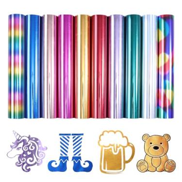 Imagem de HTVSTD Vinil Metálico Htv Para Transferência De Calor - 10 Folhas 12'' X 10'', Holográfico Prateado, Passar A Ferro Em Tecidos, Camisetas Arco-Íris