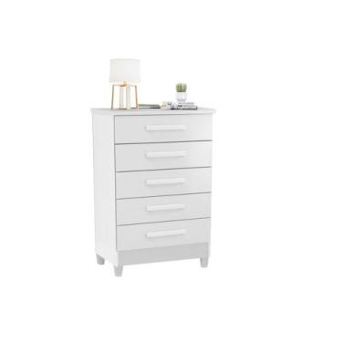 Imagem de Cômoda Paola 5 Gavetas - Rud Rack, Branco Brilho