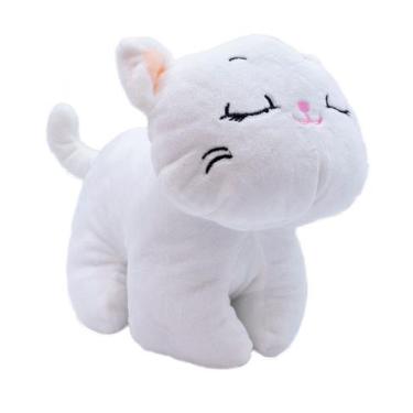Imagem de Gato Branco de Pelúcia 26cm  Olhos Abertos ou Fechados, Um Encanto de 
