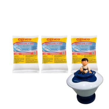 Imagem de Kit 3 Tablete Pastilha Pedra Cl Estabilizado Genco + Clorador Médio - 