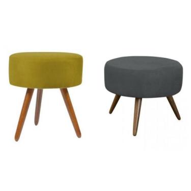 Imagem de Puff Hall De Entrada Redondo Cinza Amarelo 2 Pçs - Megamulticoisas