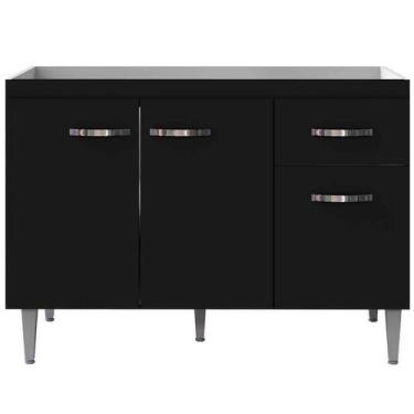 Imagem de Balcão de Pia sem Tampo 120 cm 3 Portas 1 Gaveta Graziela - AJL, Preto