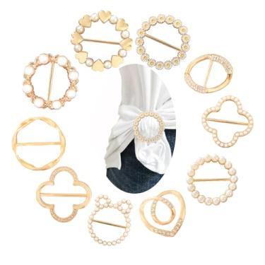 Imagem de LAIFOOSHEN Cachecol de seda com clipe de anel, clipes de gravata, 10 estilos de anéis metálicos dourados com fecho de cachecóis, Metal, Sem Pedra Preciosa