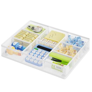 Imagem de Marbrasse Organizador de gaveta de mesa, bandeja organizadora de gaveta de malha de metal com 5 compartimentos ajustáveis, organizadores de mesa e acessórios para casa, escritório, cozinha, maquiagem