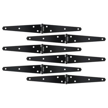 Imagem de Geesatis Dobradiças de alça de 15 cm Dobradiças de portão resistentes Dobradiça de porta de armário com parafusos de montagem, ferro, cor preta, pacote com 6