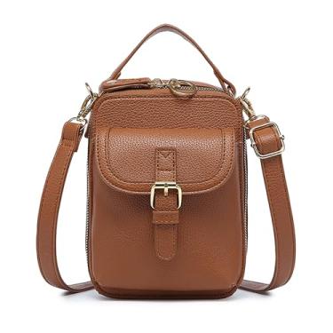 Imagem de GISMTR Bolsa tiracolo de couro feminina, bolsa carteiro vintage, bolsas de ombro antirroubo de grande capacidade com 10 compartimentos para cartão, Marrom, Vintage