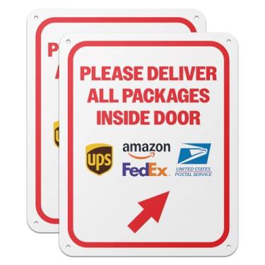 Imagem de 101SIGNCITY - 20 x 25 cm, 2 unidades, placa de entrega de embalagem de alumínio - Por favor, entregue todos os pacotes dentro da placa da porta com película protetora para uso ao ar livre
