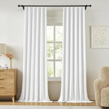 Imagem de Cortinas largas com pregas brancas de 2 peças para porta de vidro deslizante 152 cm L x 260 cm C, cortinas macias e verticais com isolamento térmico com bloqueio de luz para casa de campo francesa