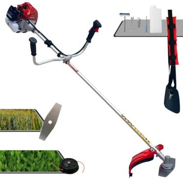 Imagem de Roçadeira Multifuncional Kawashima BCJ431-L Motor 2 Tempos 43cc 10.000rpm 1,7HP de Potência Cortador de Grama Com Cabeçote de Nylon + Lâmina 2 Pontas
