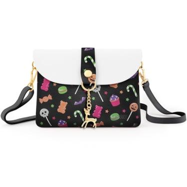 Imagem de AISPARKY Pequena bolsa transversal, bolsa pequena de couro PU para meninas com pingente com alça/alça de corrente dourada, Hallowen-preta, Bonito