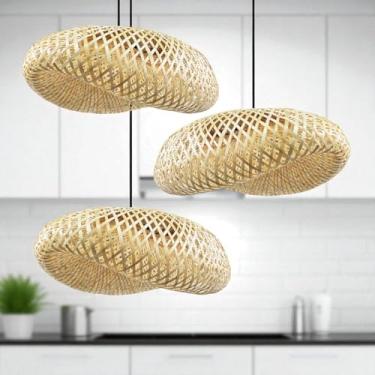 Imagem de Kit 3 Luminária de Teto Lustre Pendente Bambu Luzza Honolulu 50 Rústico