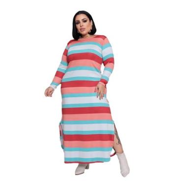 Imagem de Vestido Longo Estampado Feminino Inverno Manga Longa Elegante 2757 - S