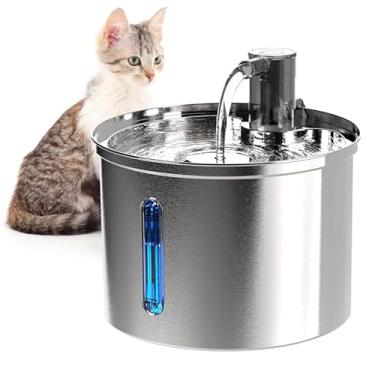 Imagem de NEWPET Bebedouro Fonte Agua Filtro Silenciosa Inox, Fonte Pra Gatos com Torneira Janela de Nível de água Bomba Ultra Silenciosa,Bivolt (Inox, 3L)
