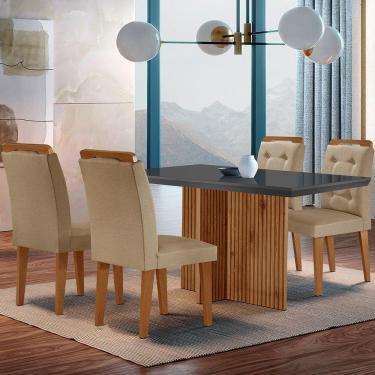 Imagem de Sala De Jantar Mesa Olímpia 120cm Mdf Vidro Canto Reto Com 4 Cadeiras Turim / Grafite / Imbuia