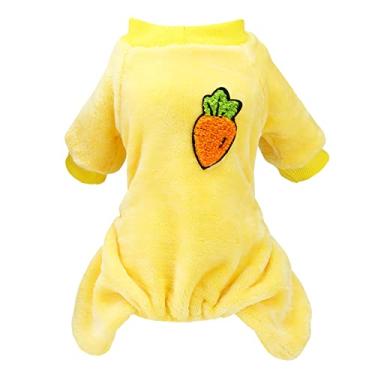 Imagem de Izefia Suéter de cachorro roupas de lã de lã inverno quente moletom 4 pernas macacão pijama fruta simples suéter para cães pequenos gato médio amarelo G