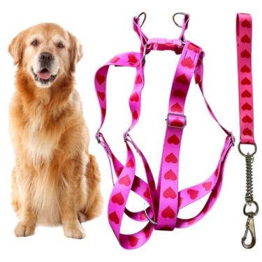 Imagem de Coleira Peitoral Americano para Cachorro Médio e Grande com Guia Anti Puxão - Pitbull, Golden, Labrador, Rottweiler, Fila, Pastor Alemão, Doberman, Toni Corso (Corações)