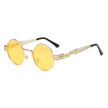 Imagem de HCHES Óculos de sol polarizados de metal punk masculino redondo rosa steampunk com revestimento vintage (MPTYJ097 amarelo)