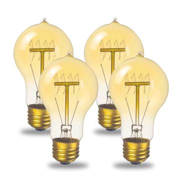 Imagem de Lâmpadas incandescentes, lâmpada vintage regulável E26, lâmpadas quentes A60 60 watts, luzes suaves para quarto, lâmpadas Edison de filamento âmbar 2300K para lâmpada decorativa vintage, pacote com 4