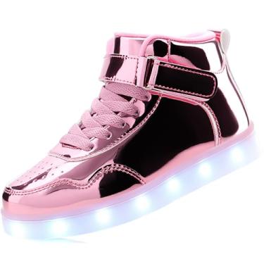 Imagem de APTESOL Tênis Infantis Com Luzes De Led E Velcro Ajustável - Recarregáveis Cano Alto, Brilhantes Luminosos, Legais Adoráveis Para Meninos Meninas (Rosa, 7 Anos)