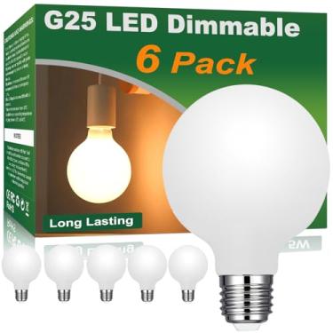 Imagem de Vinaco Globo de LED regulável G25 2700K branco quente, pacote com 6 lâmpadas de vaidade G80 450 LM, vidro opala fosco lâmpada G25 LED 6W equivalente a 60W 120V, lâmpada E26 sem cintilação para espelho
