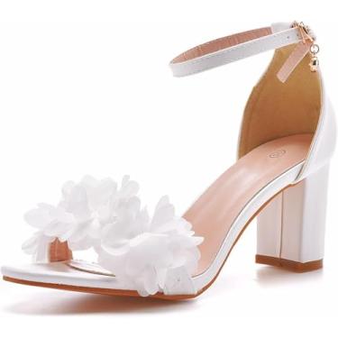 Imagem de Sandálias De Salto Médio Médio Para Mulheres Com Dedo Aberto, Sandálias Elegantes Com Salto Grosso E Tira No Tornozelo Para Festa De Casamento Nupcial, Heel Height 7 5cm, 37 EU