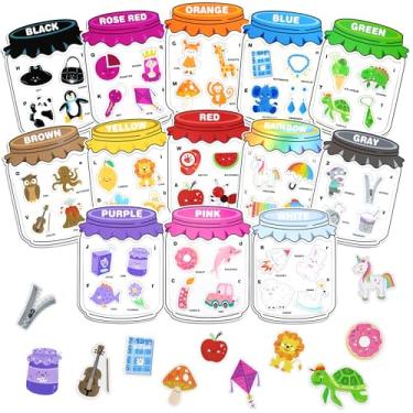 Imagem de Creatoy Conjunto magnético de classificação de cores, ímãs de 13 cores para geladeira, alfabetos magnéticos e brinquedos de classificação de cores para crianças, ímãs de letras para geladeira e quadro